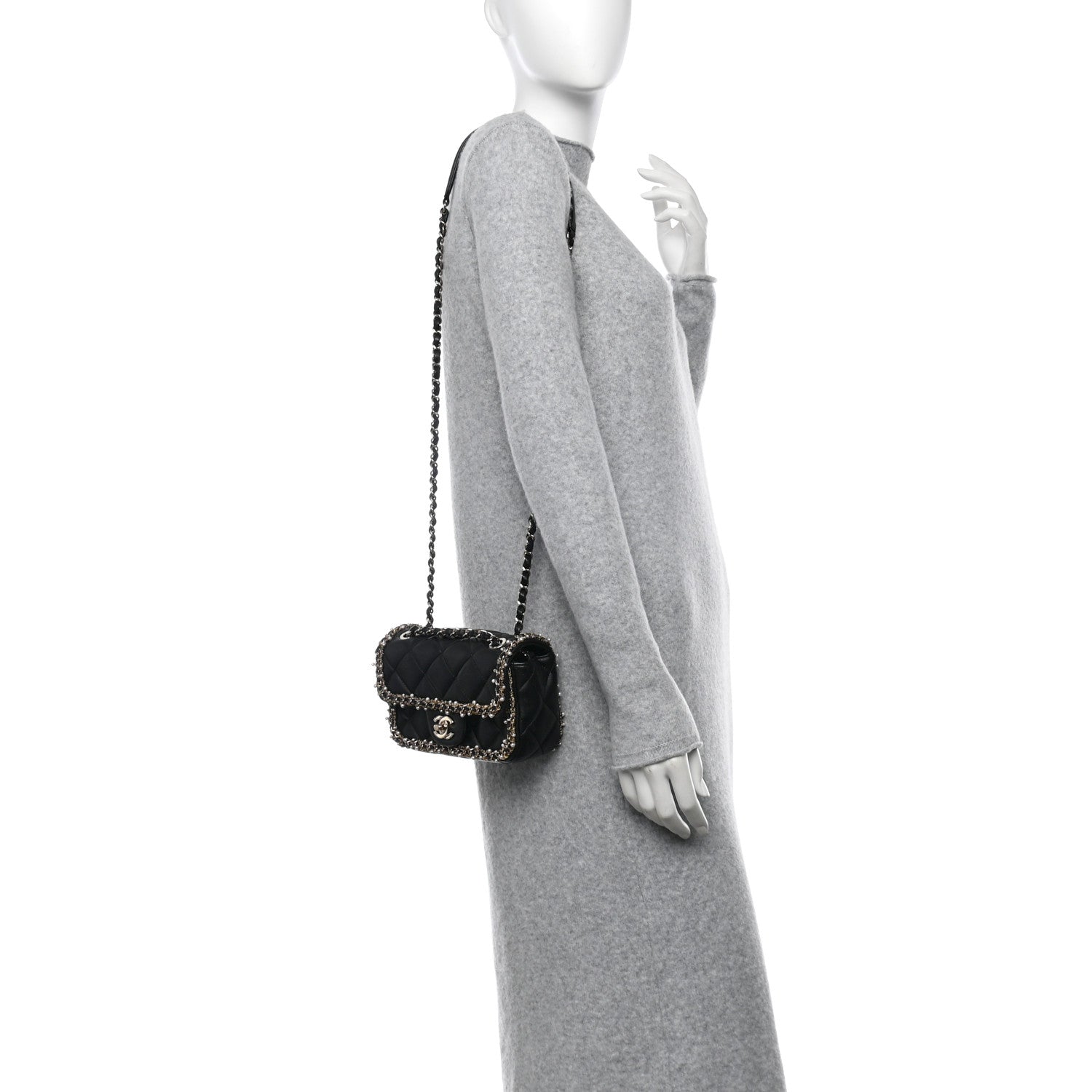 Lambskin Quilted Pearl Edge Mini Rectangular Flap Bag Black