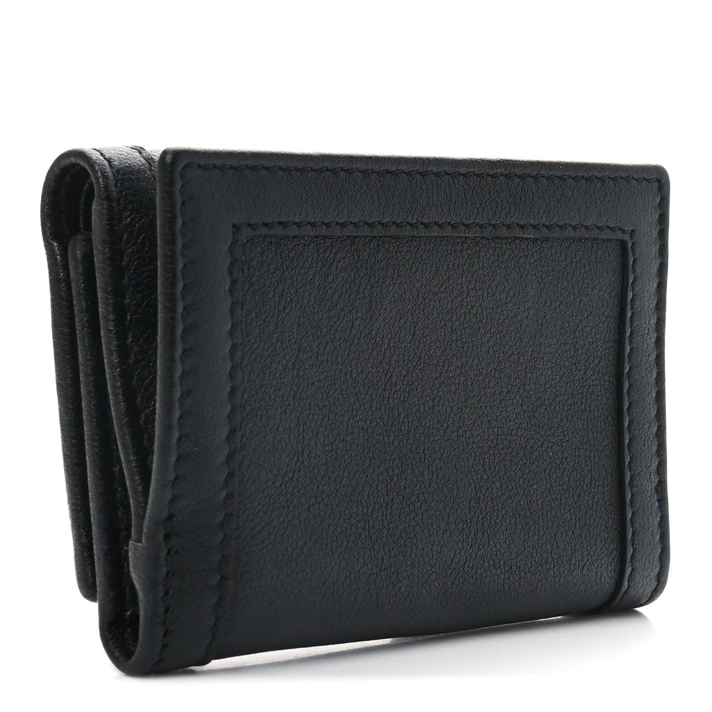 Wonka Grain Calfskin Diana Tri-Fold Wallet Black