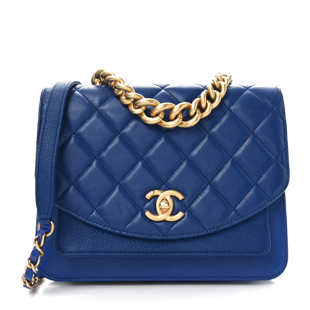 Calfskin Caviar Quilted Chain Handle Flap Blue