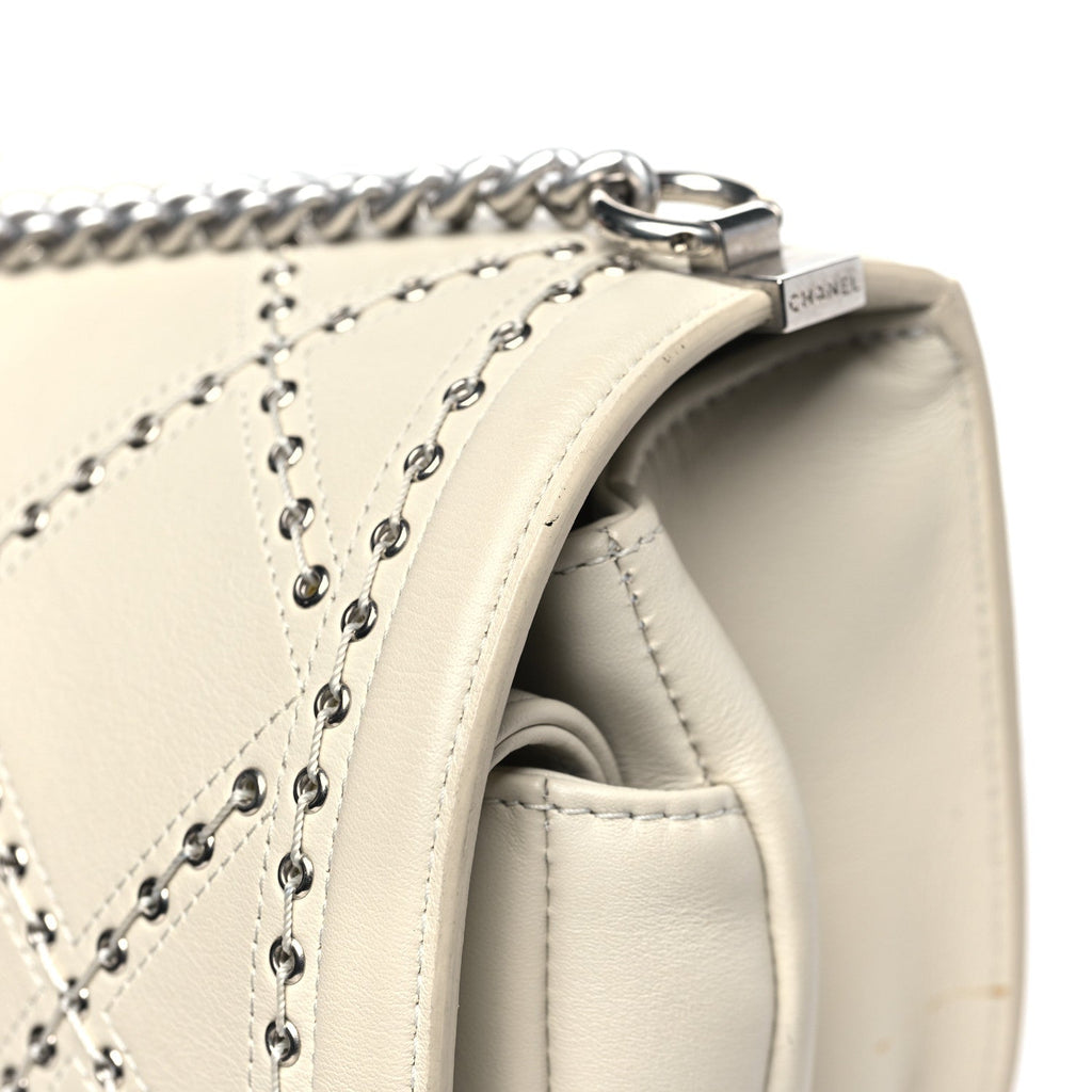 Calfskin Coco Eyelets Small Flap Bag Ivory