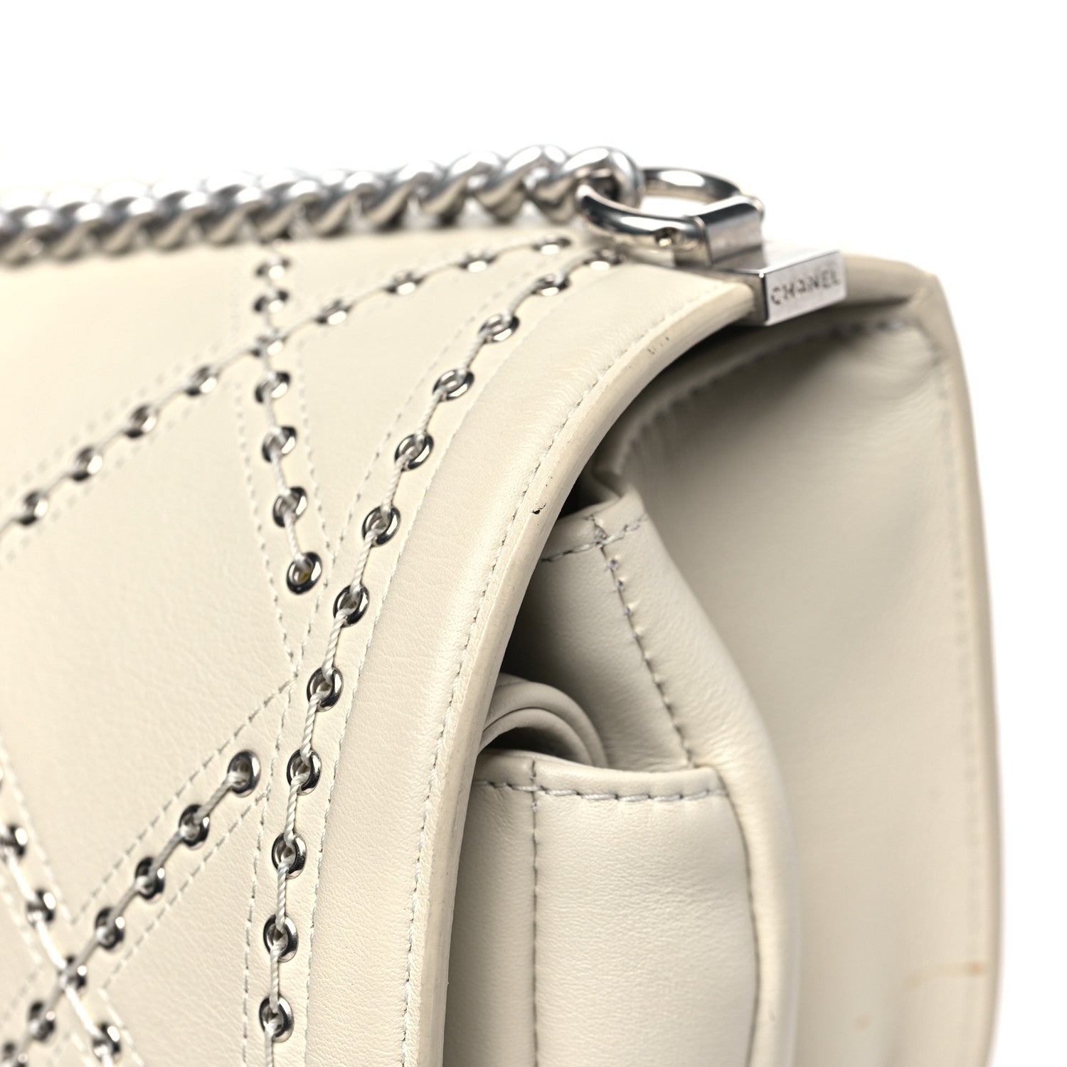 Calfskin Coco Eyelets Small Flap Bag Ivory