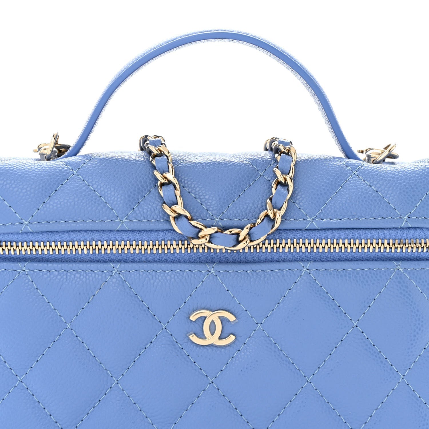Caviar Quilted Top Handle Slim Vanity With Chain Blue