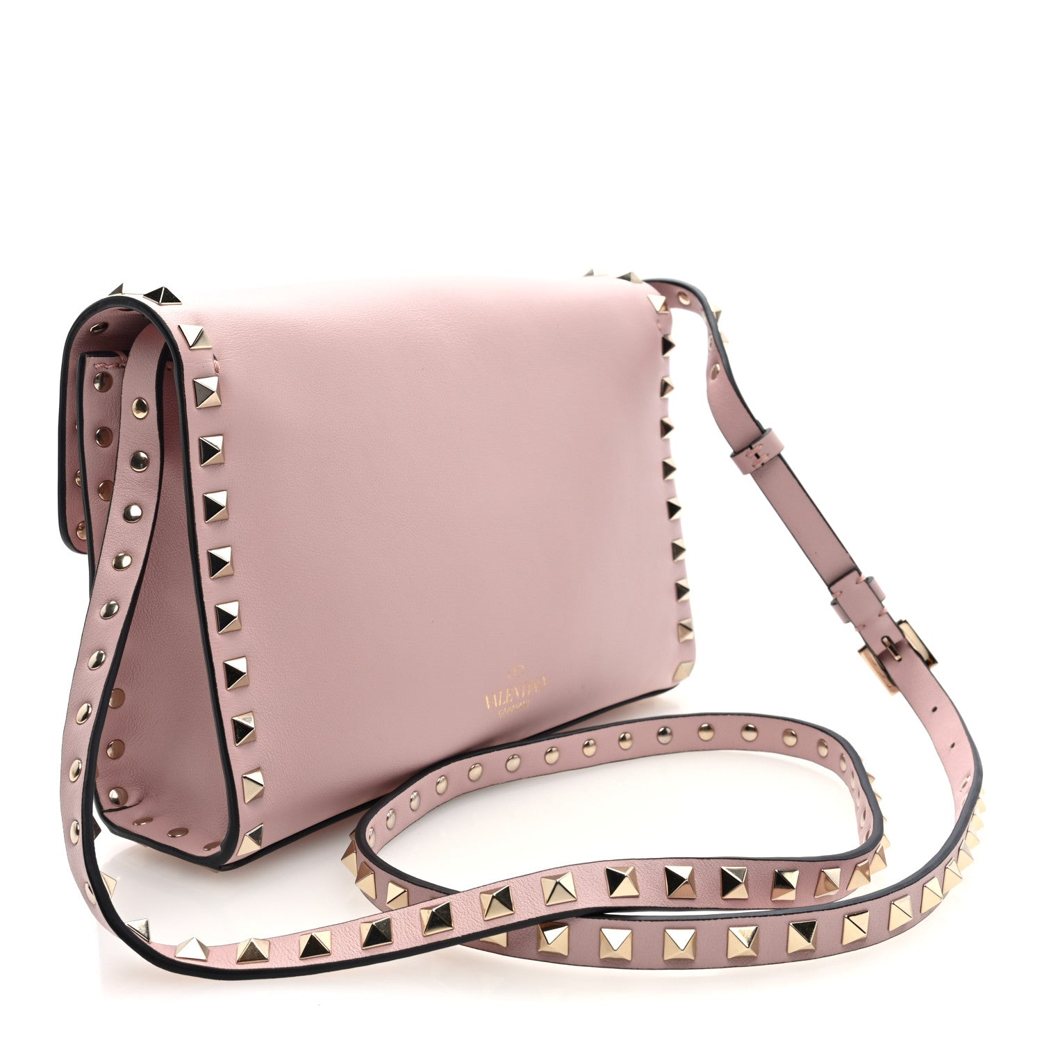 Vitello Medium Rockstud Flip Lock Crossbody Bag Rose Quartz