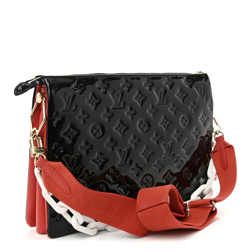 Patent Embossed Monogram Lambskin Coussin MM Black Red