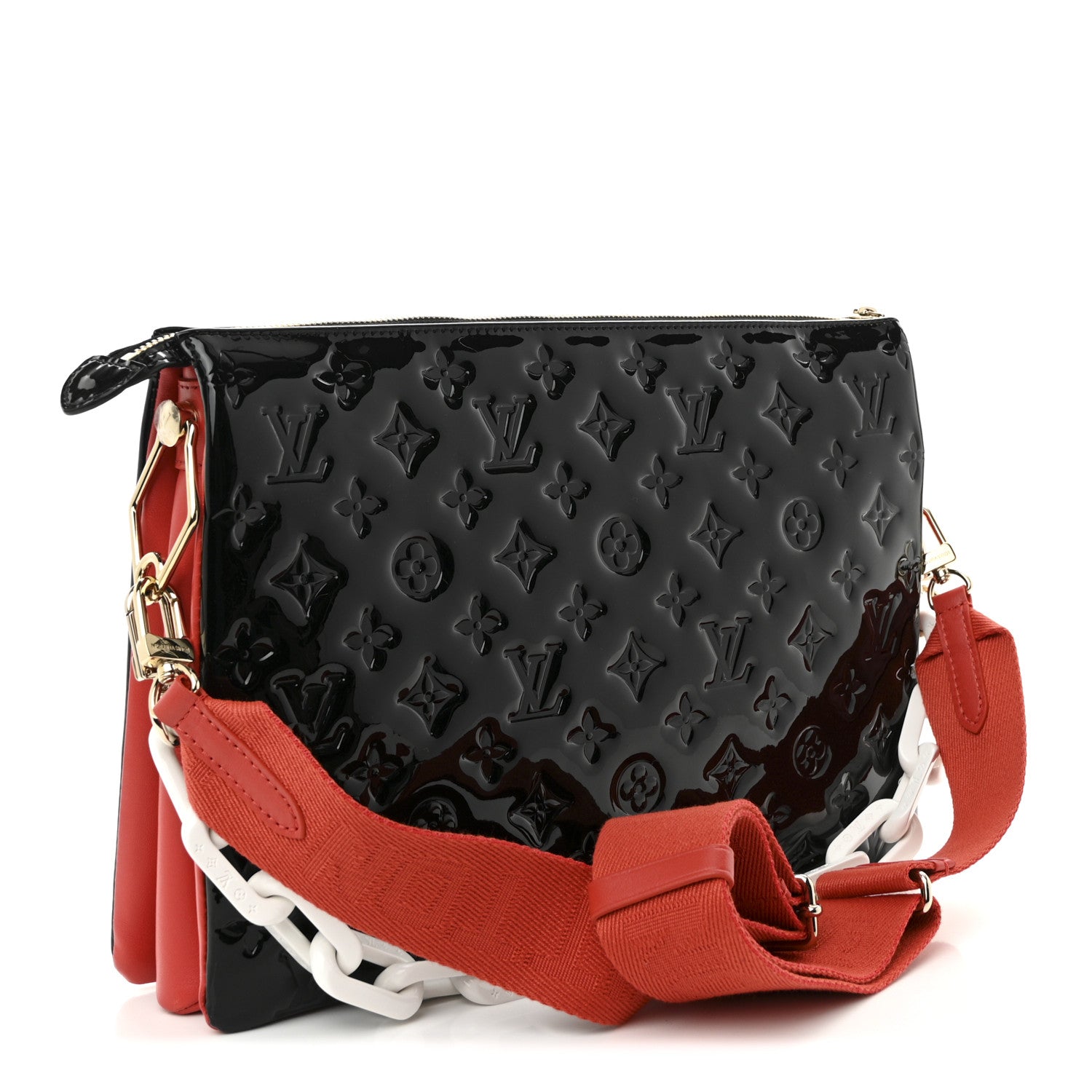Patent Embossed Monogram Lambskin Coussin MM Black Red