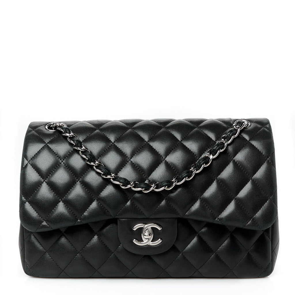 Lambskin Quilted Jumbo Double Flap Black