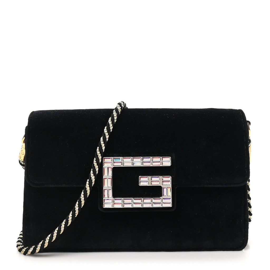 Velvet Crystal Square G Shoulder Bag Black