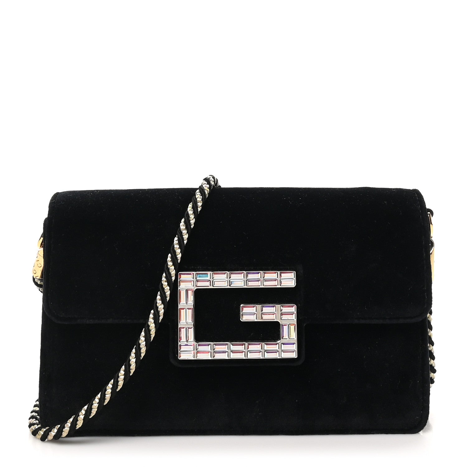 Velvet Crystal Square G Shoulder Bag Black