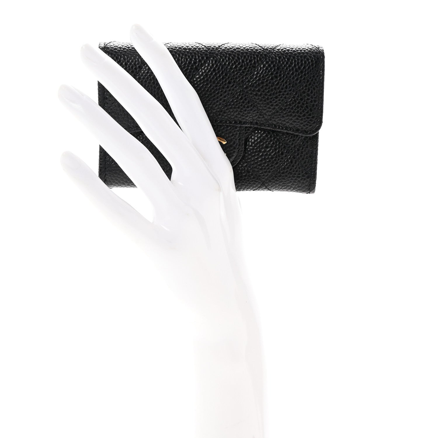 Caviar Quilted Flap  Holder Wallet Black