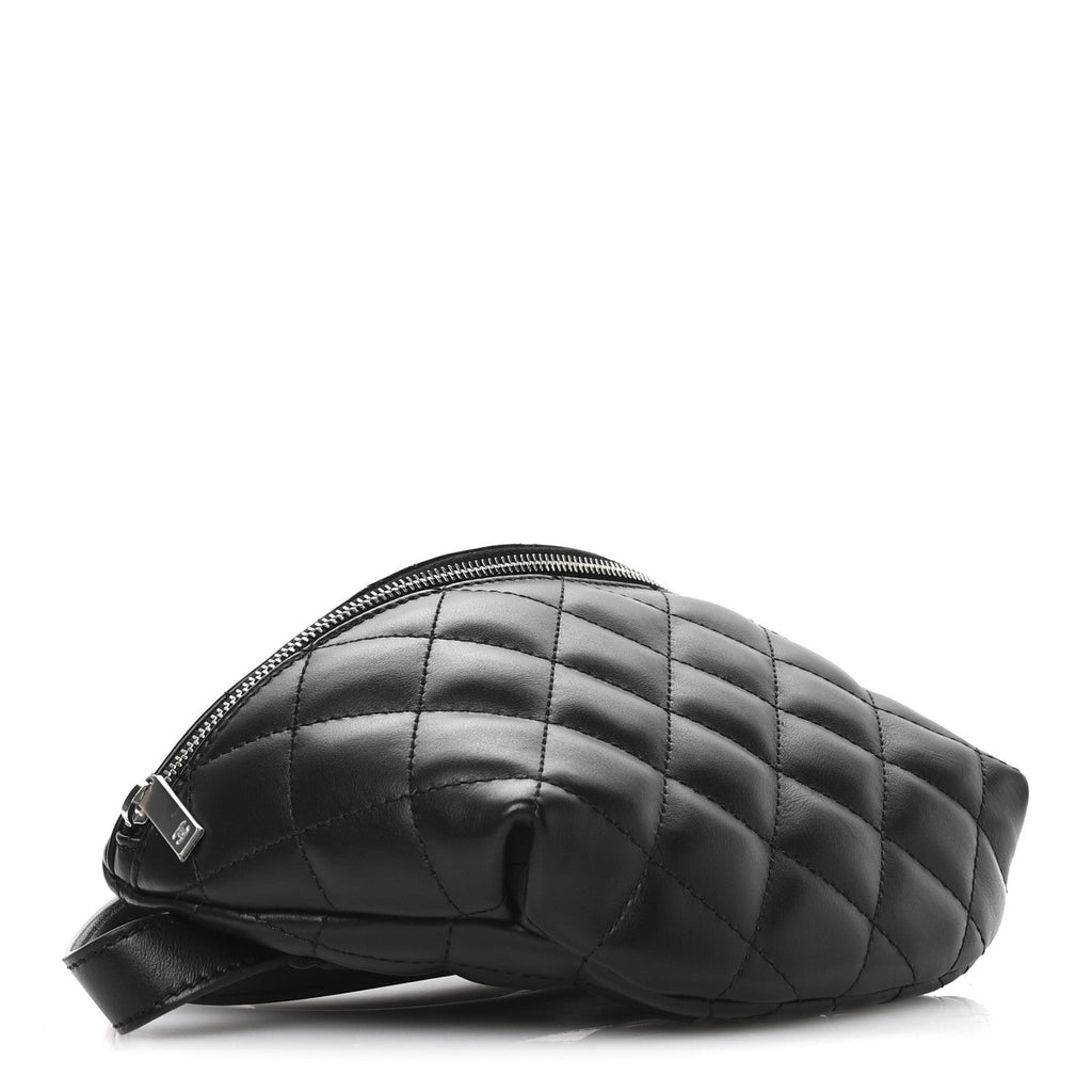 Calfskin Quilted Waist Belt Bag Black