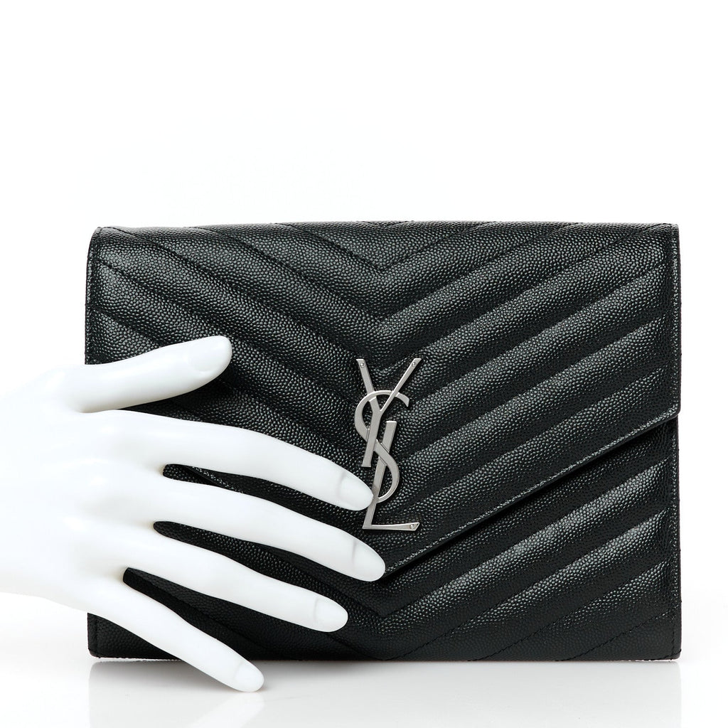 Grain De Poudre Matelasse Chevron Monogram Envelope Clutch Black