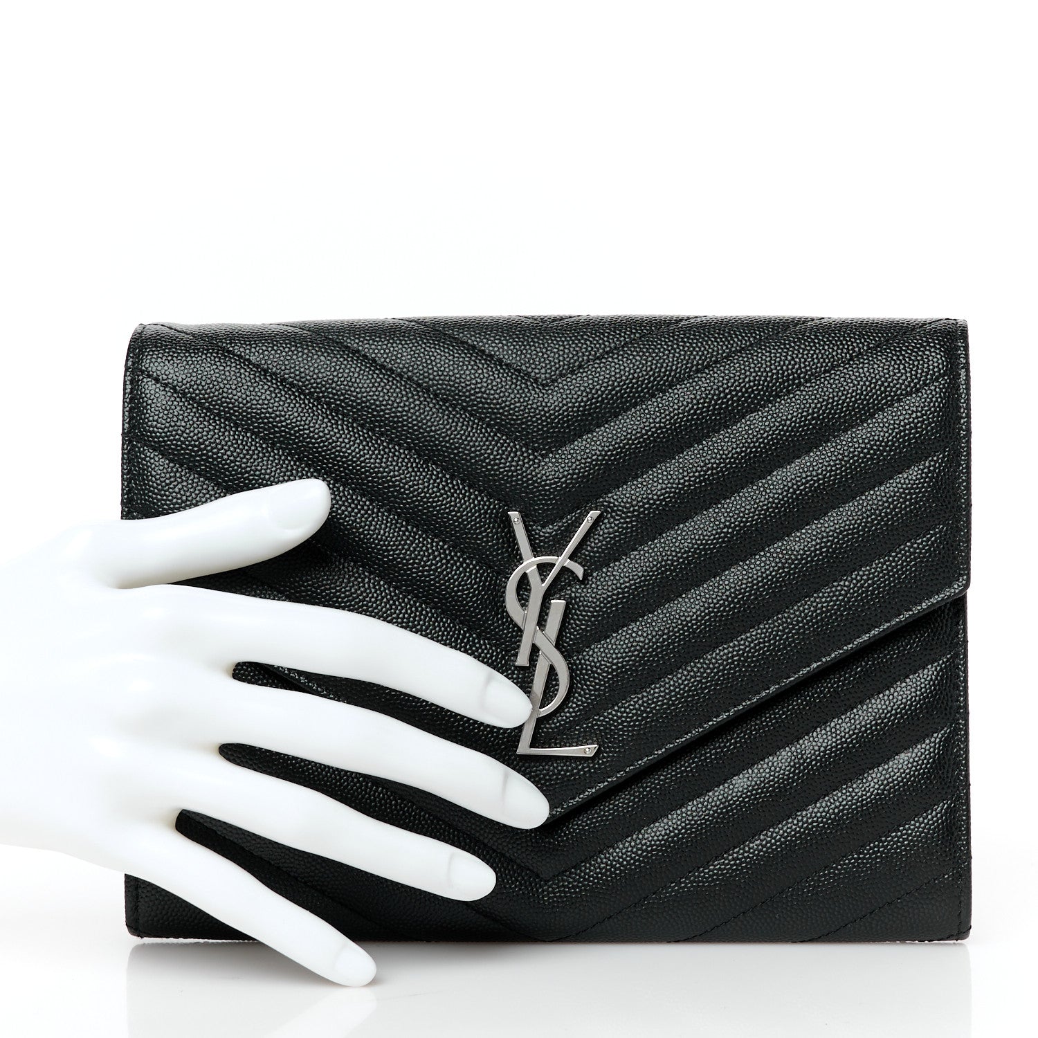 Grain De Poudre Matelasse Chevron Monogram Envelope Clutch Black