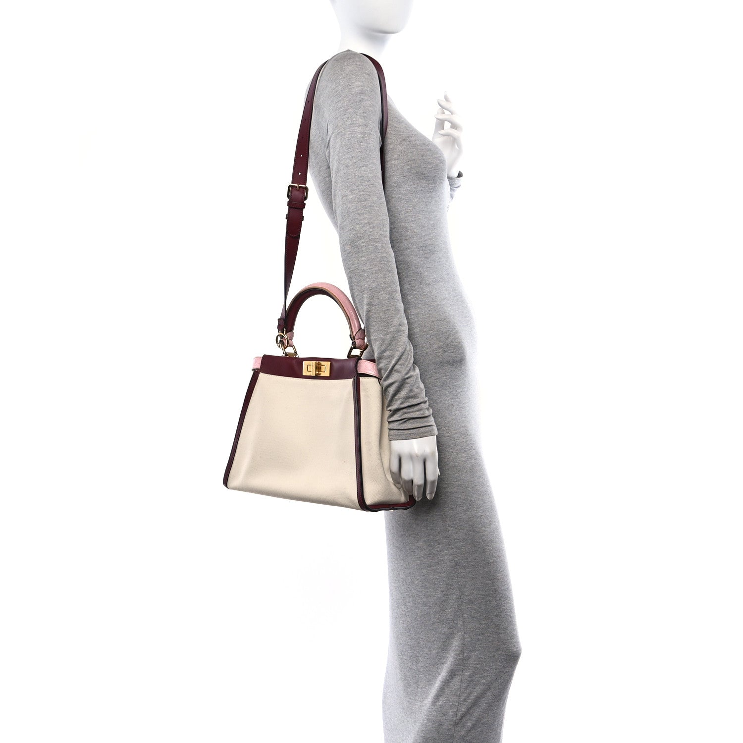 Canvas Calfskin Crocodile Embossed Medium Peekaboo Iconic Satchel Grezzo Barolo Bubblegum