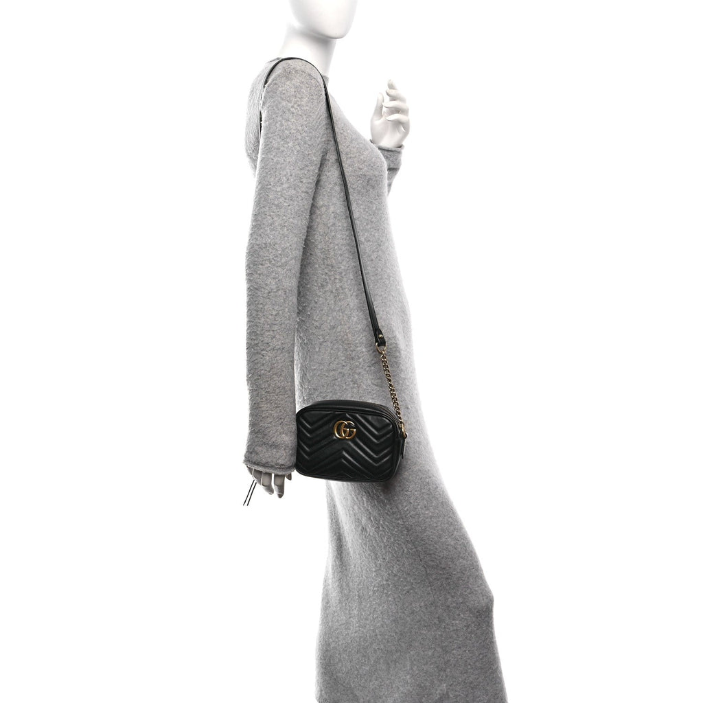 Calfskin Matelasse Mini GG Marmont Chain Shoulder Bag Black