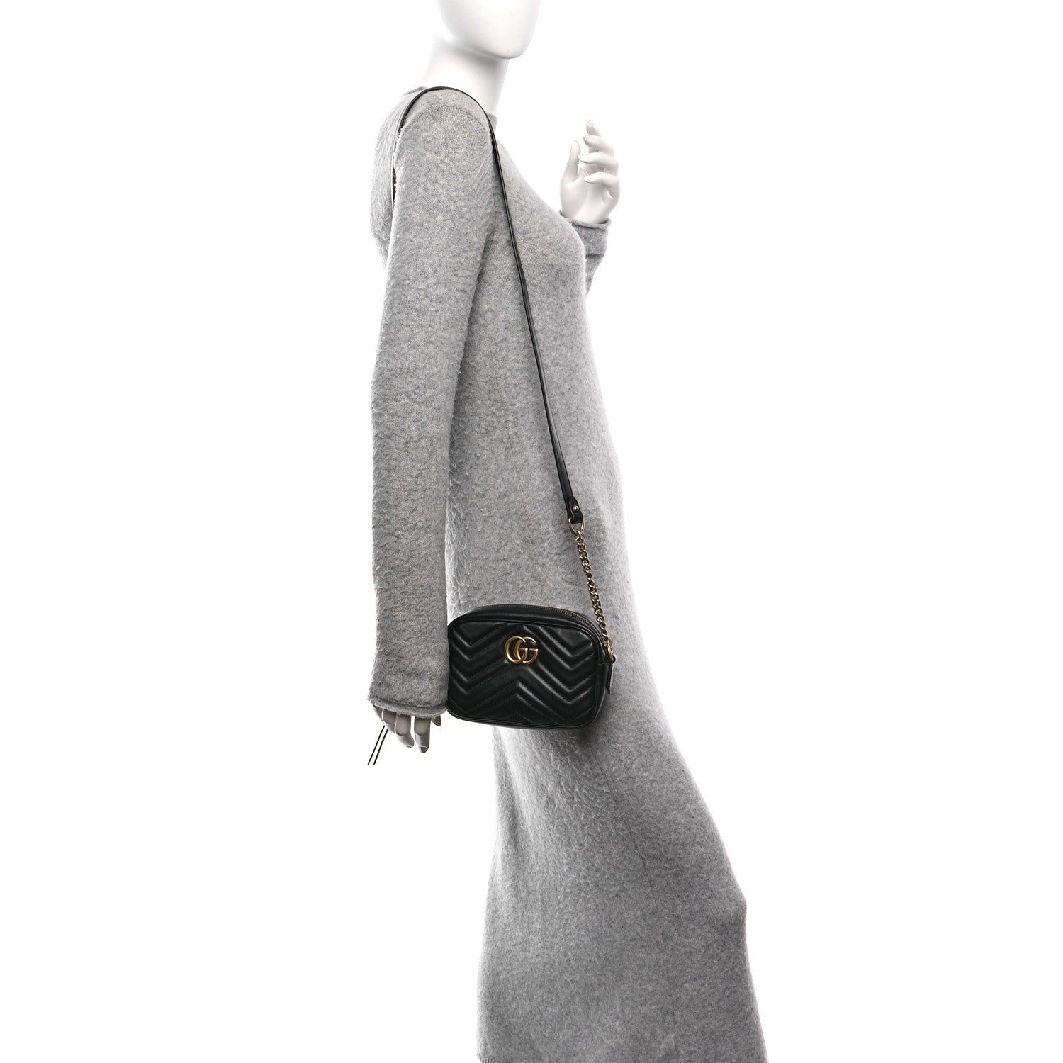 Calfskin Matelasse Mini GG Marmont Chain Shoulder Bag Black