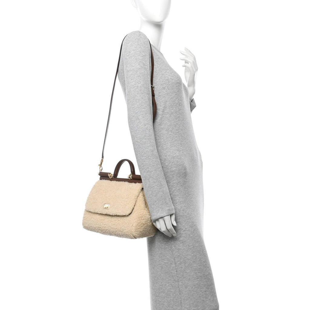 Faux Fur Vitello Medium Miss Sicily Satchel Caffe Latte Marrone
