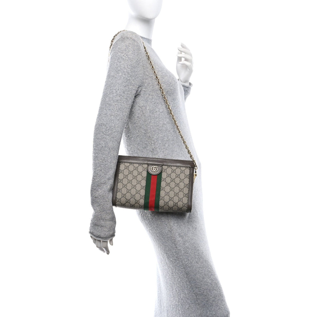 GG Supreme Monogram Web Small Ophidia Chain Shoulder Bag Brown