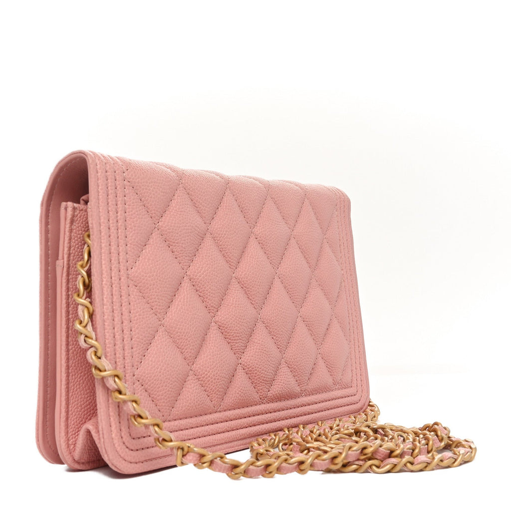 Caviar Quilted Boy Wallet On Chain WOC Pink