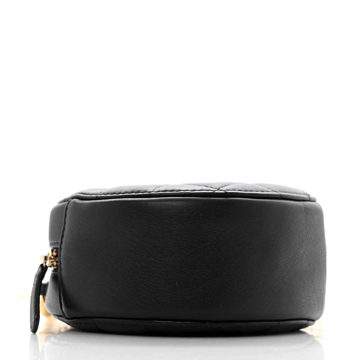 Lambskin Quilted Pearl Chain Round Clutch With Chain Black