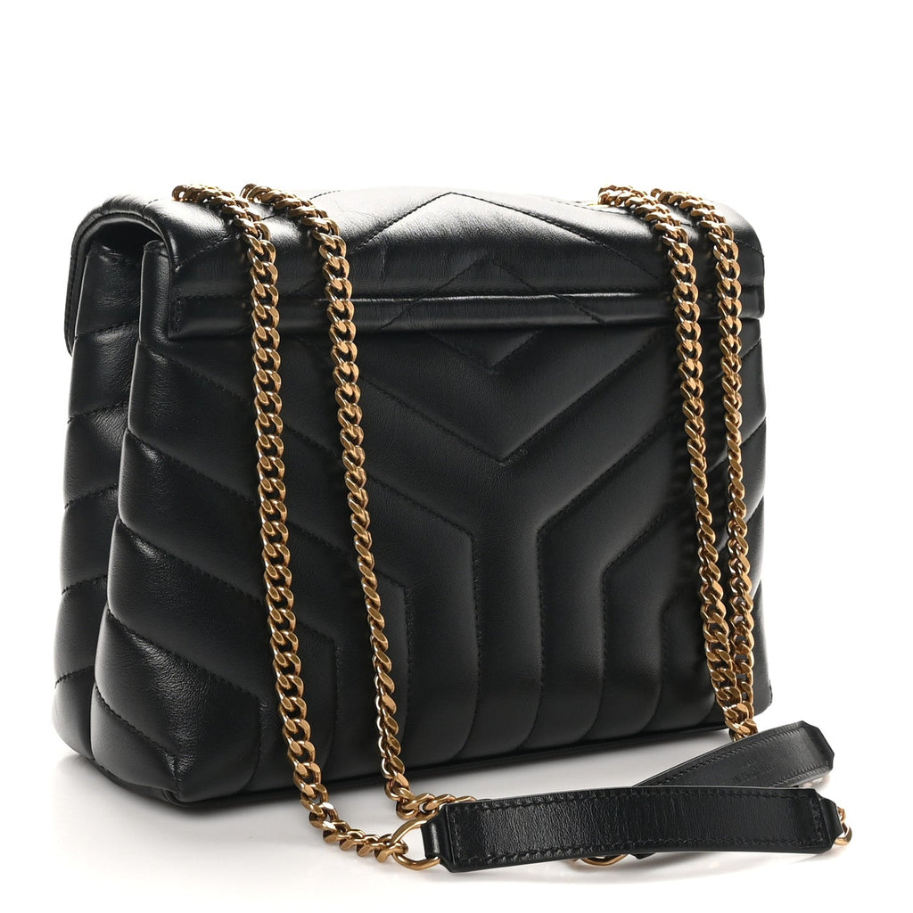 Calfskin Y Quilted Monogram Small Loulou Chain Satchel Black