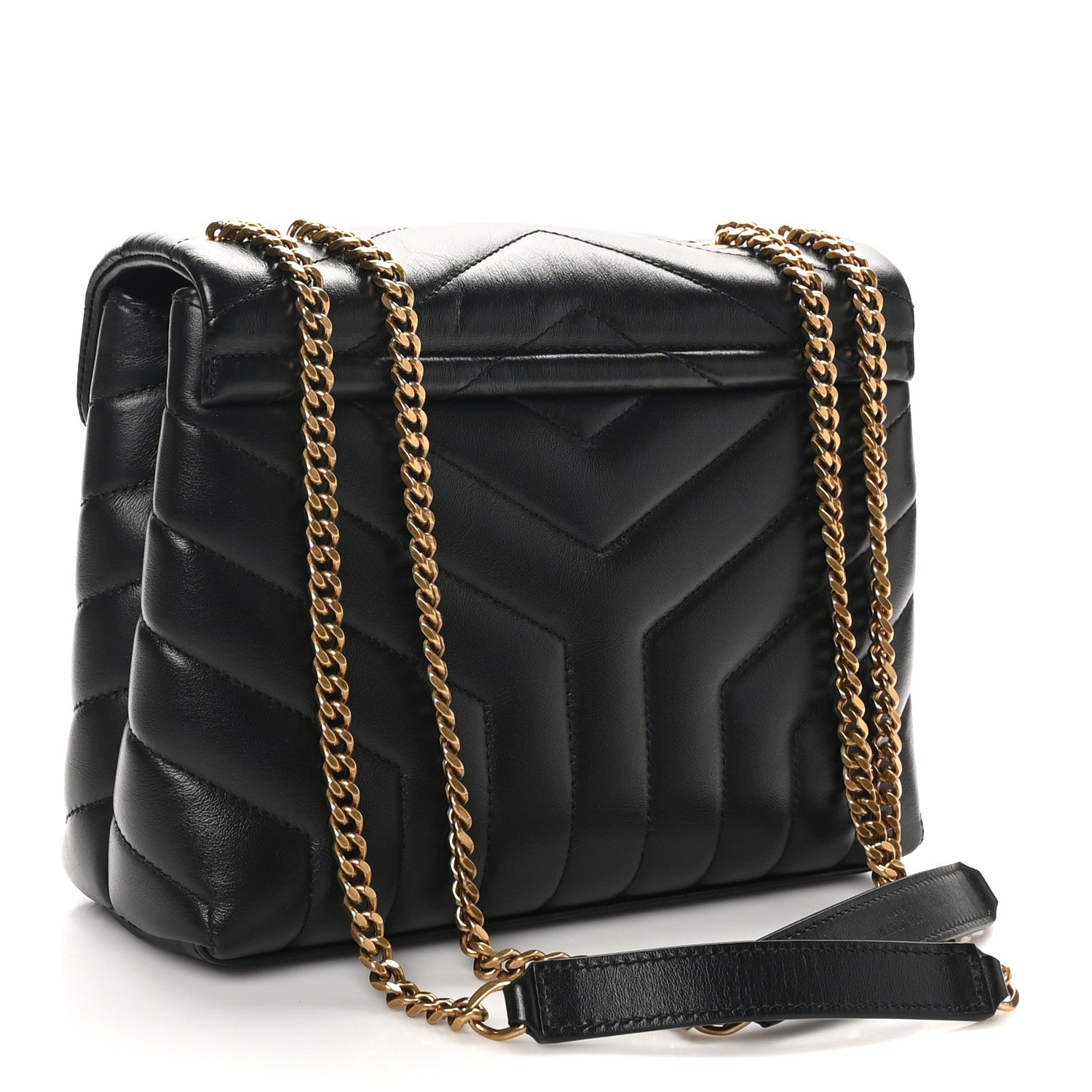 Calfskin Y Quilted Monogram Small Loulou Chain Satchel Black