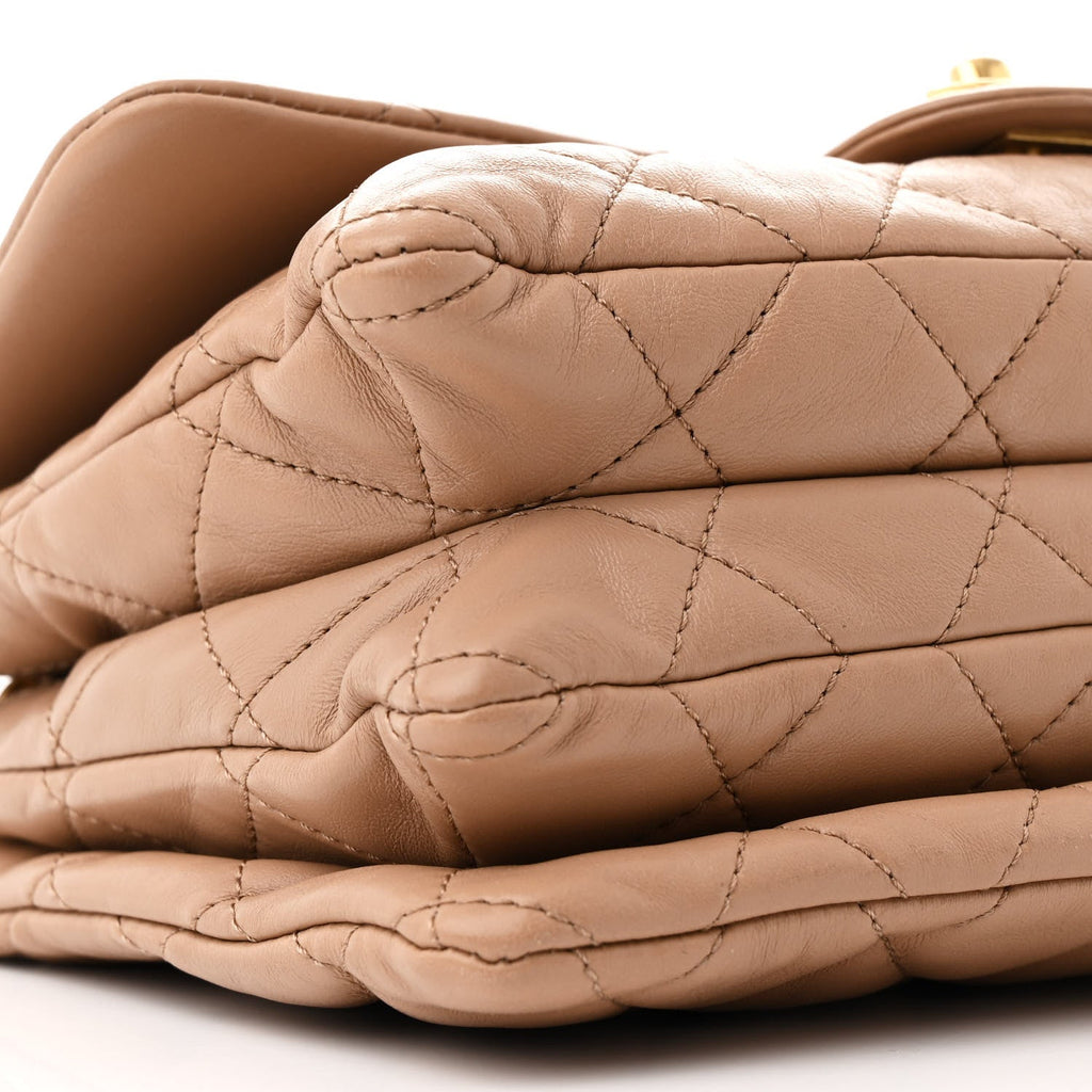 Lambskin Quilted Medium Pillow Crush Flap Beige