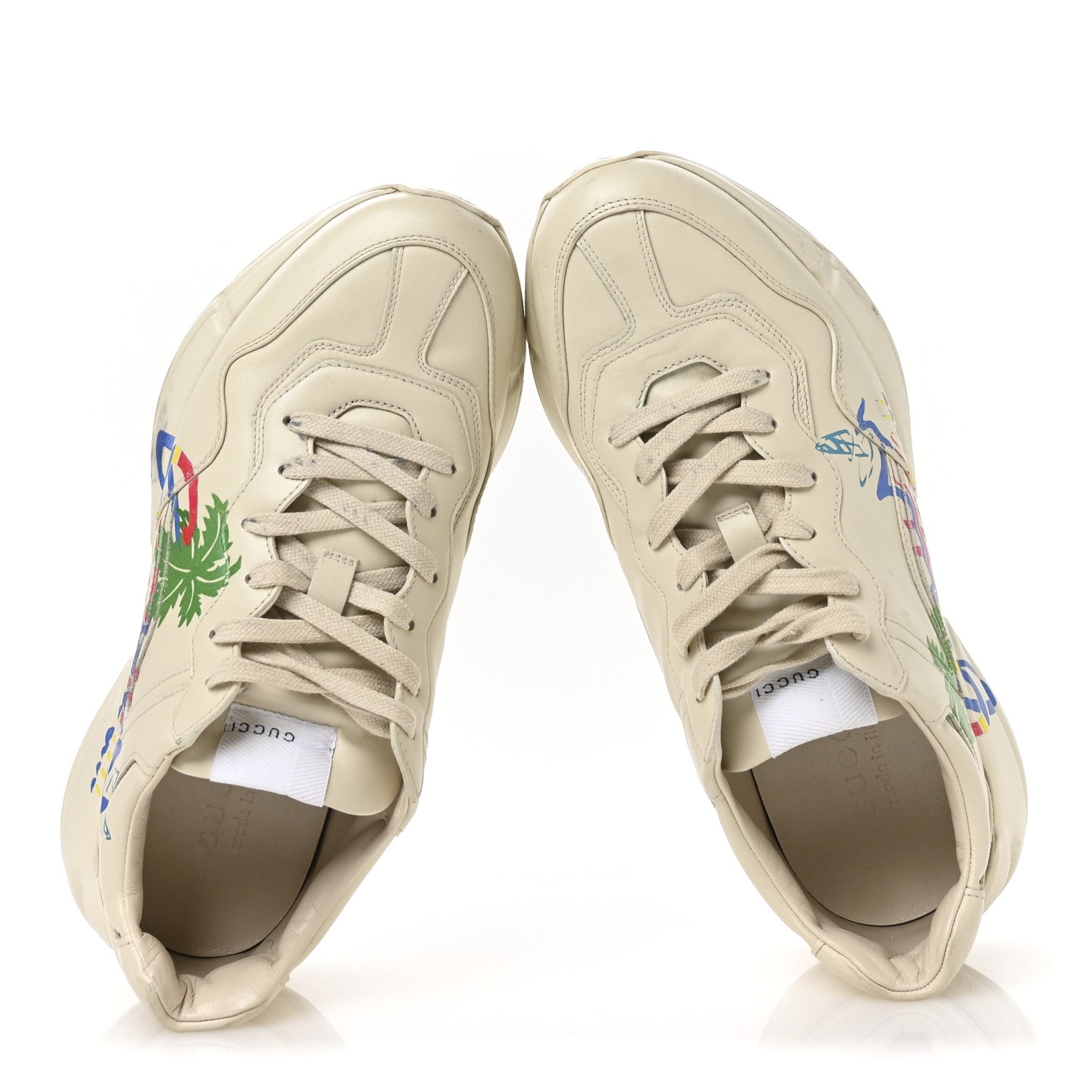 Calfskin Hawaii Printed Mens Rhyton Sneakers 8 White