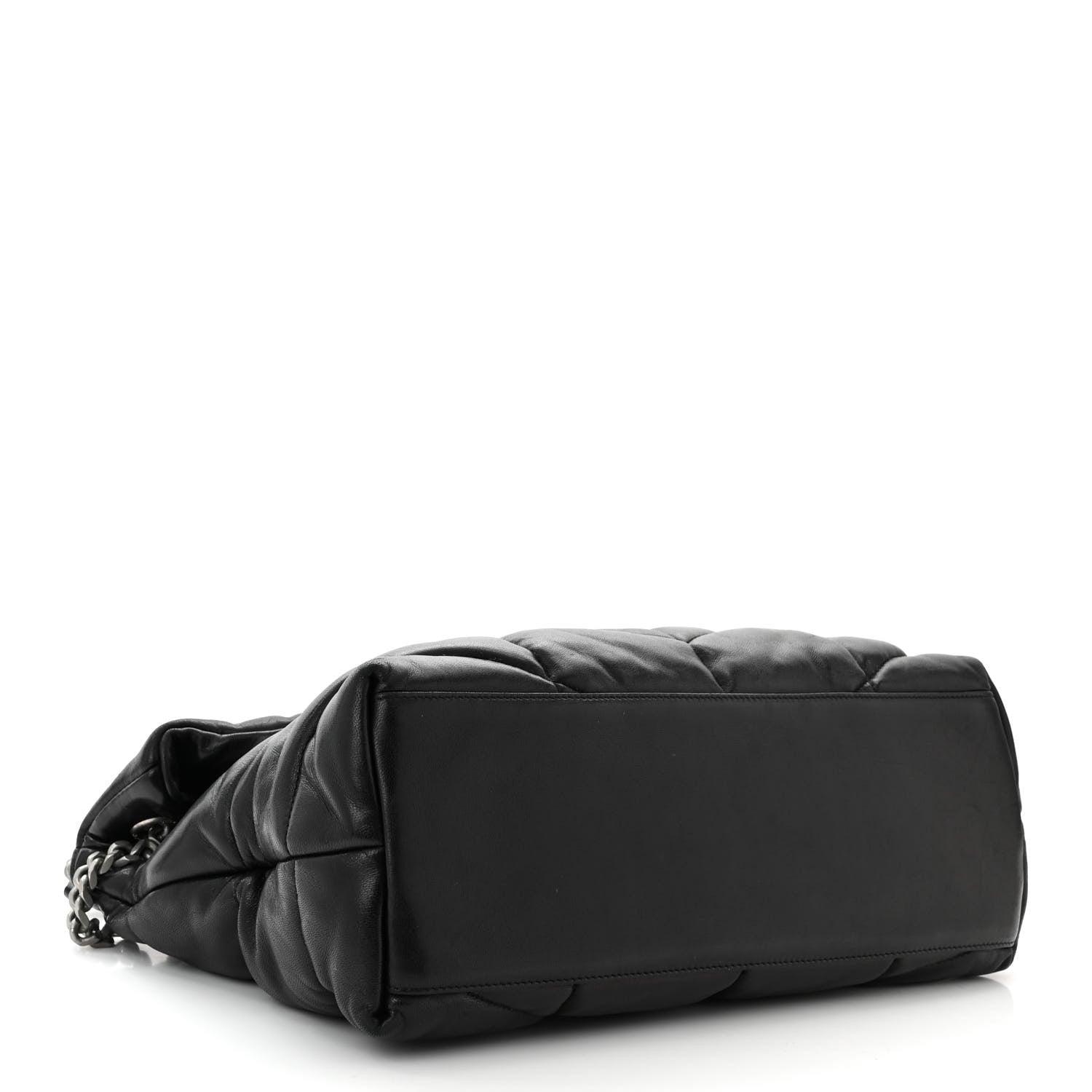 Lambskin Quilted Medium Loulou Puffer Monogram Chain Satchel Black