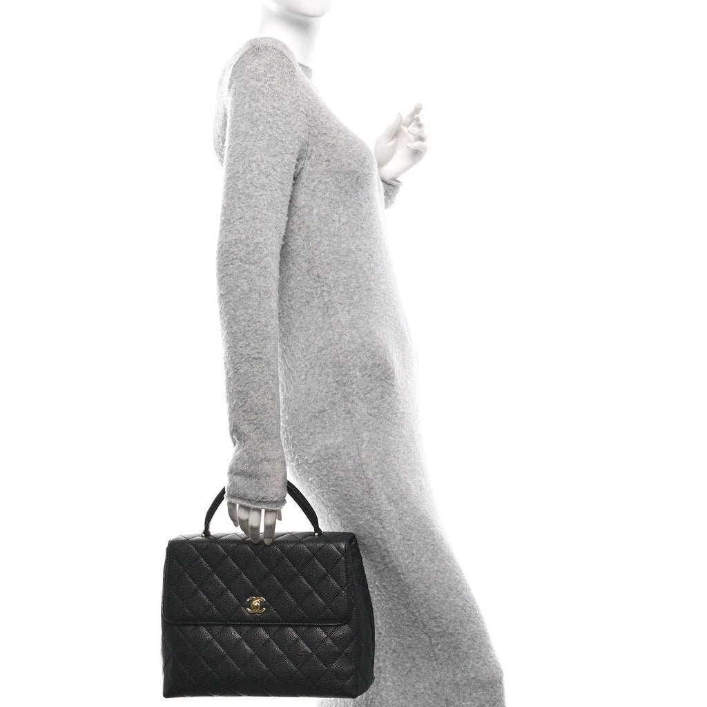 Caviar Quilted Jumbo Kelly Flap Black