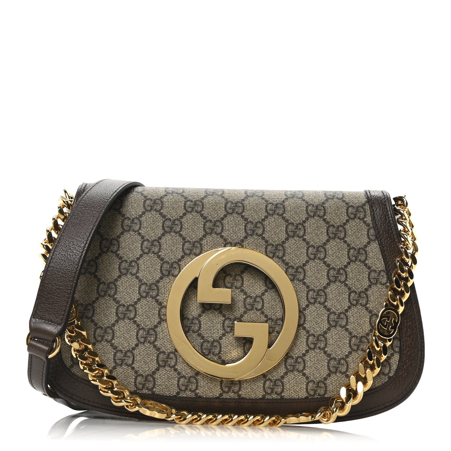 GG Supreme Monogram Textured Dollar Calfskin Blondie Chain Shoulder Flap Bag Beige Ebony New Acero