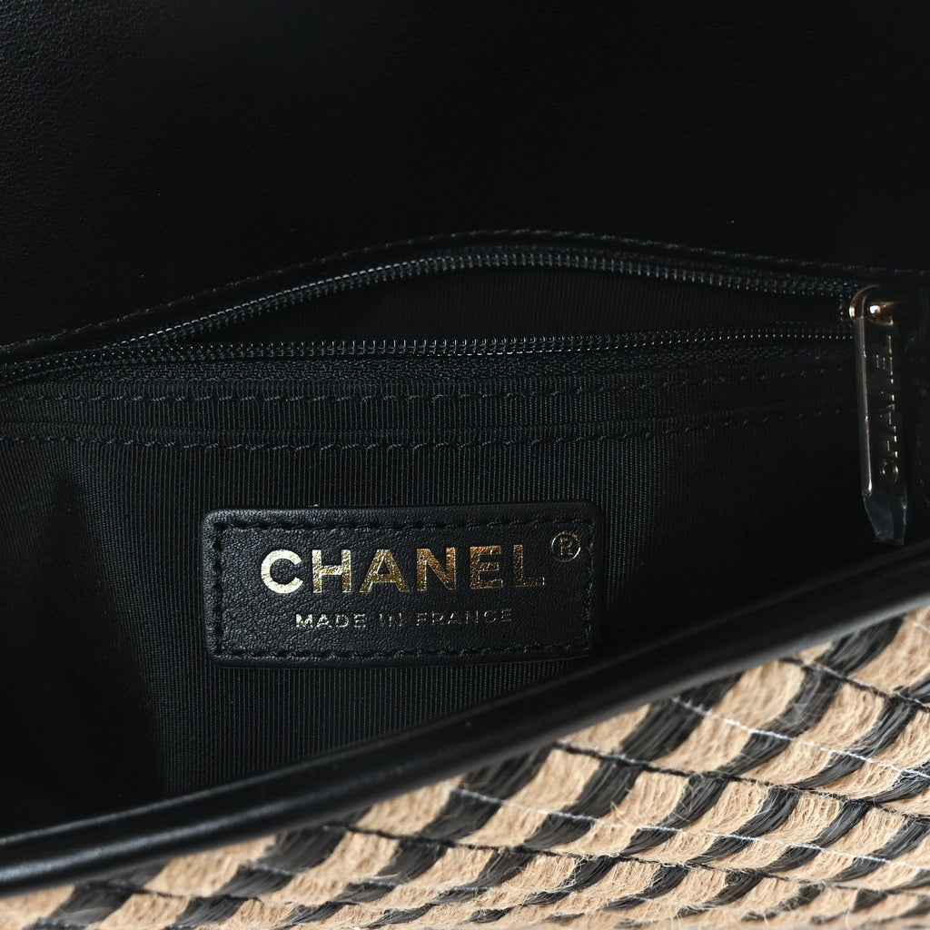 Raffia Jute Striped Small Urban Jungle Single Flap Black Beige