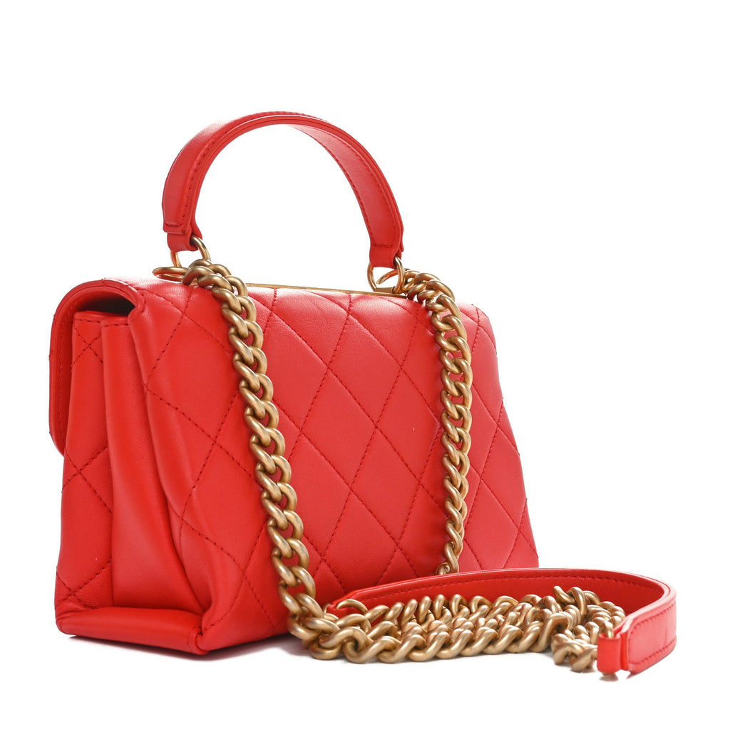 Lambskin Quilted Small Trendy Spirit Top Handle Bag Red