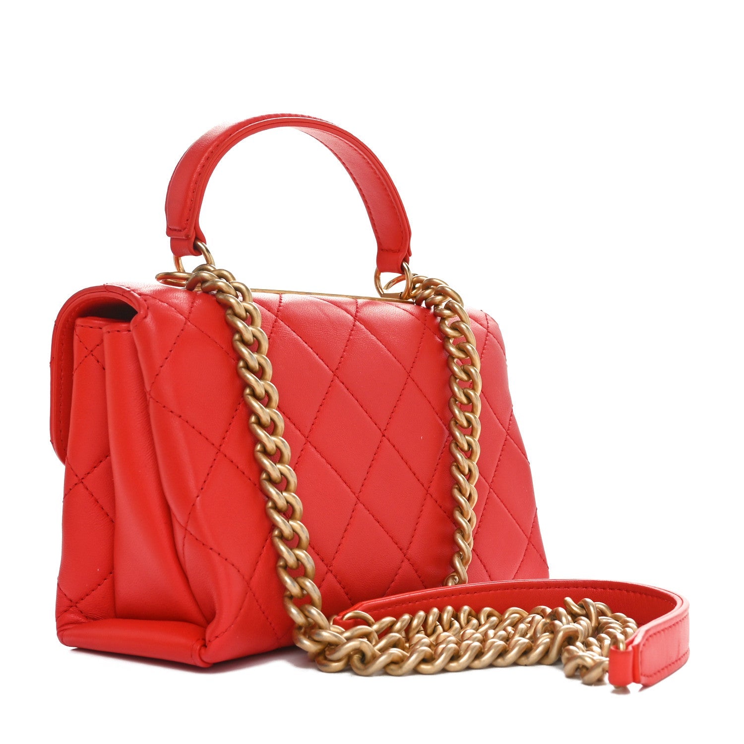 Lambskin Quilted Small Trendy Spirit Top Handle Bag Red