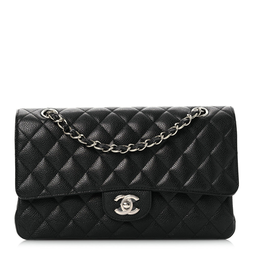 Caviar Quilted Medium Double Flap Black