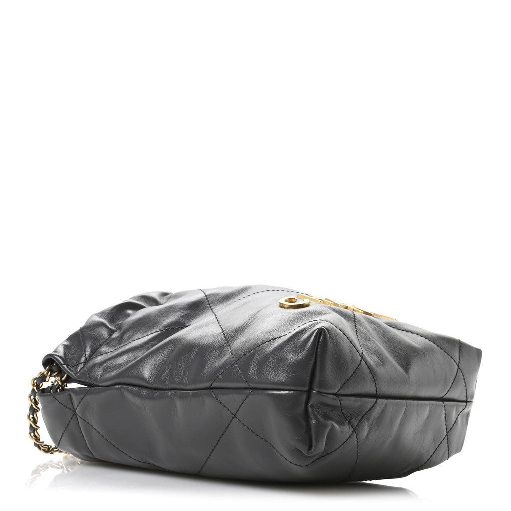 Shiny Calfskin Quilted Mini Chanel 22 Dark Grey