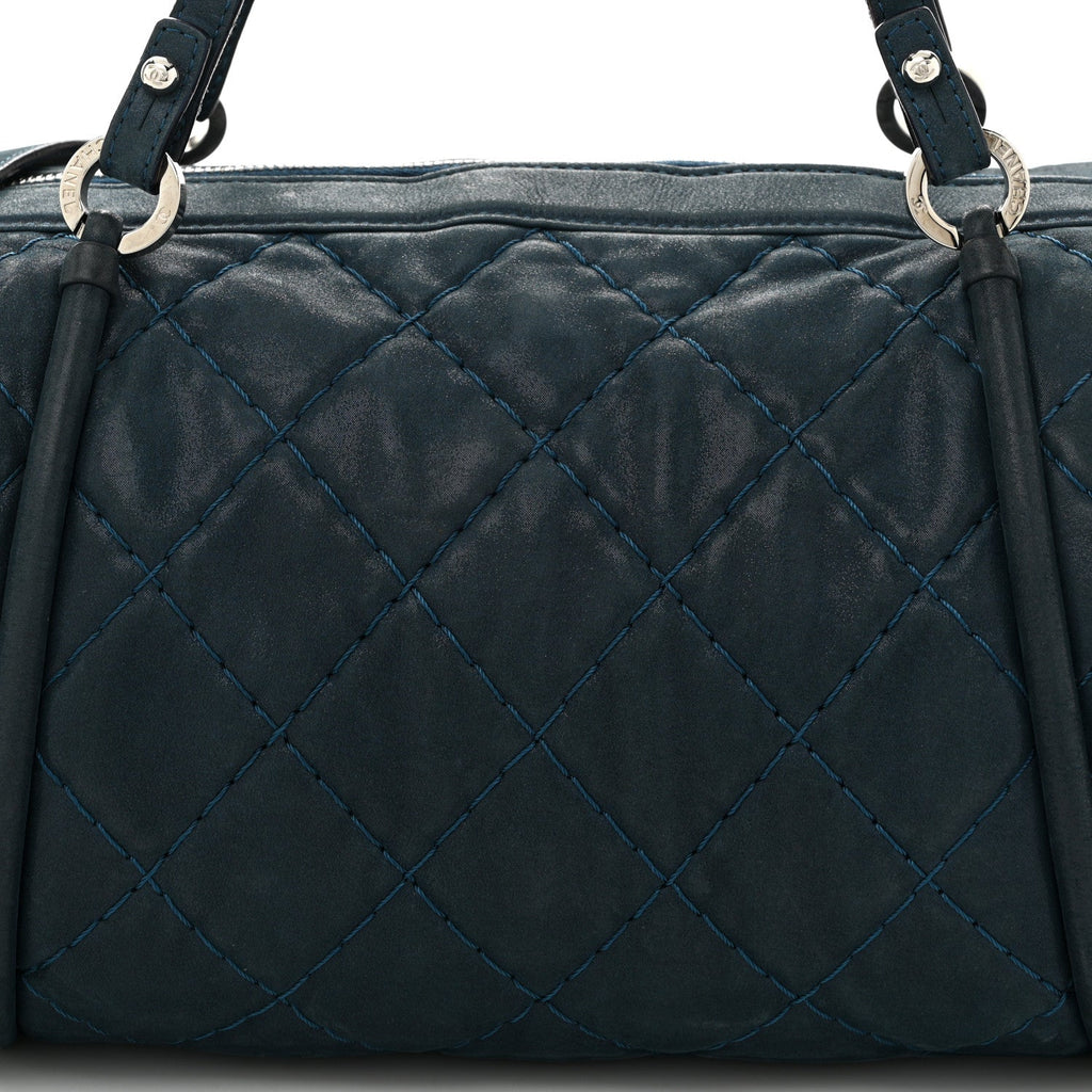 Iridescent Calfskin Quilted Relax CC Bowler Blue