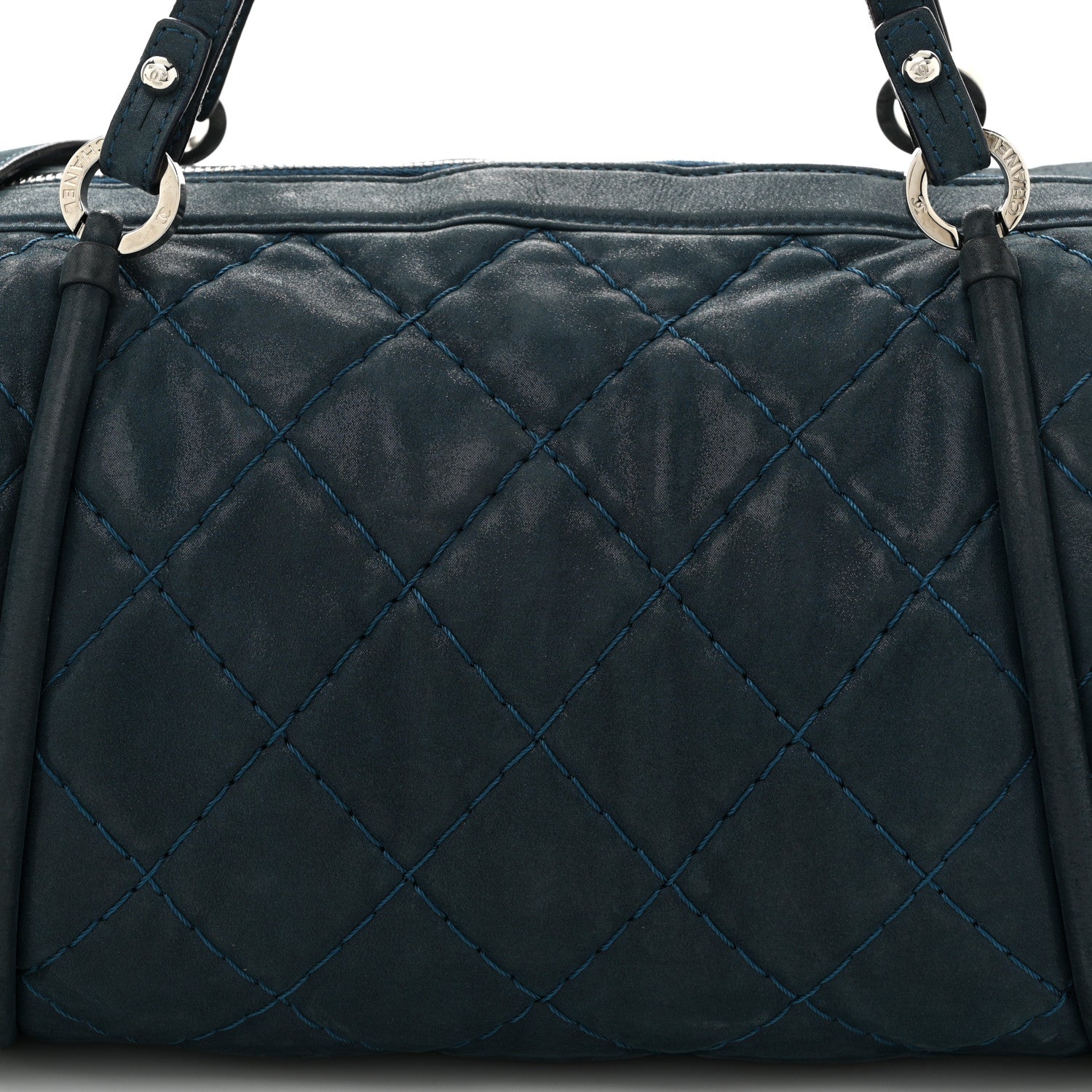 Iridescent Calfskin Quilted Relax CC Bowler Blue