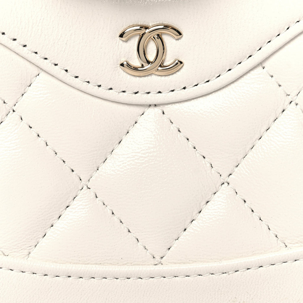 Shiny Lambskin Quilted Micro 31 Clutch With Chain White