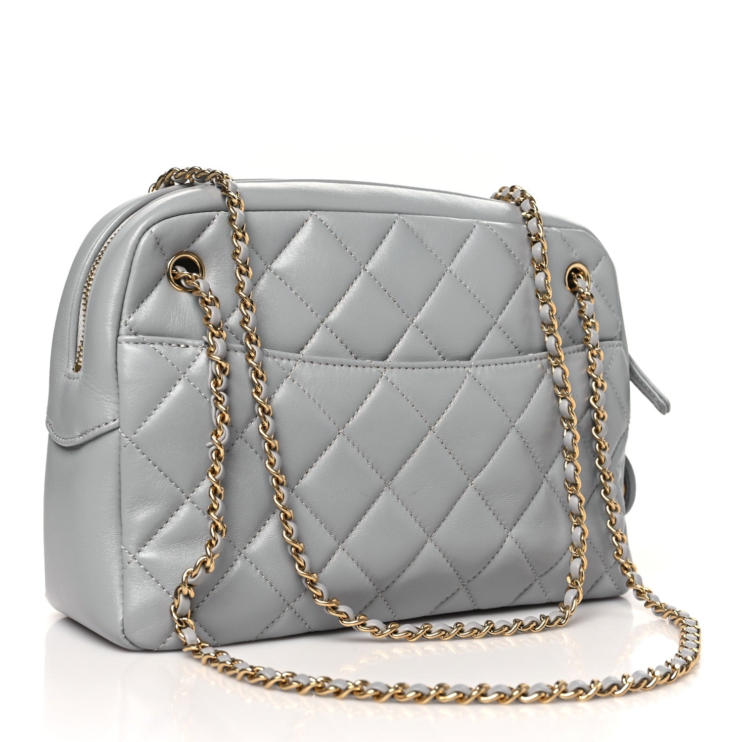 Shiny Lambskin Quilted Medium Camera Case Grey