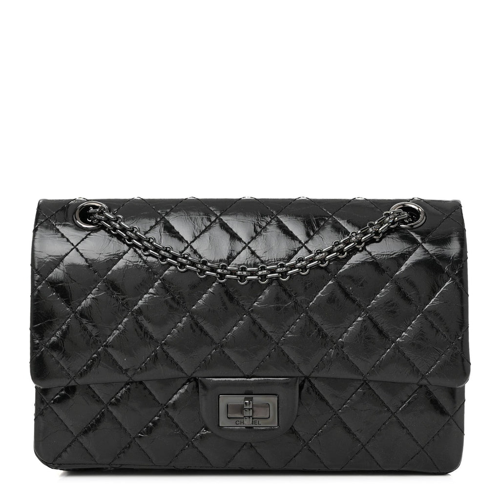 Glazed Aged Calfskin Quilted 2.55 Reissue 225 Flap So Black