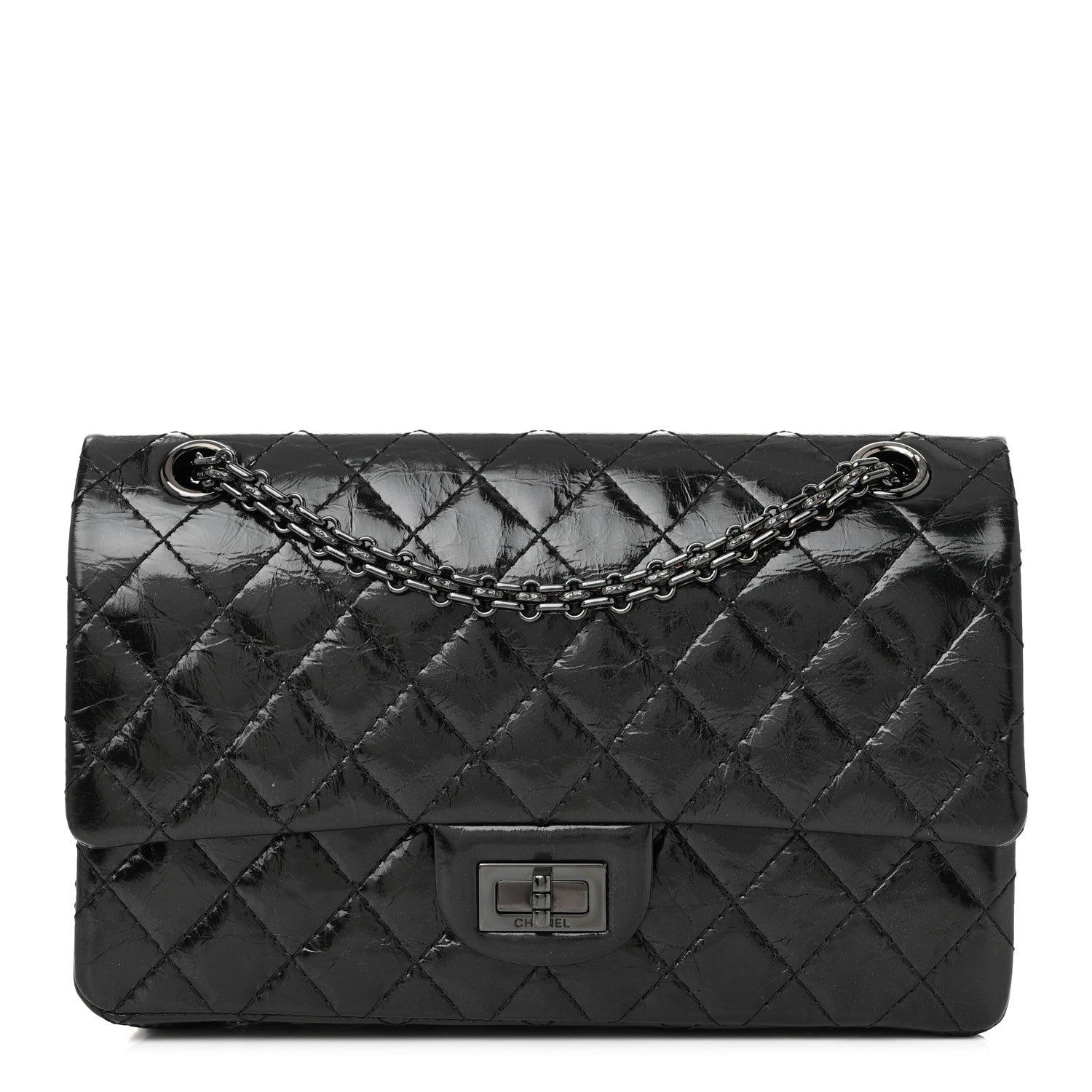 Glazed Aged Calfskin Quilted 2.55 Reissue 225 Flap So Black
