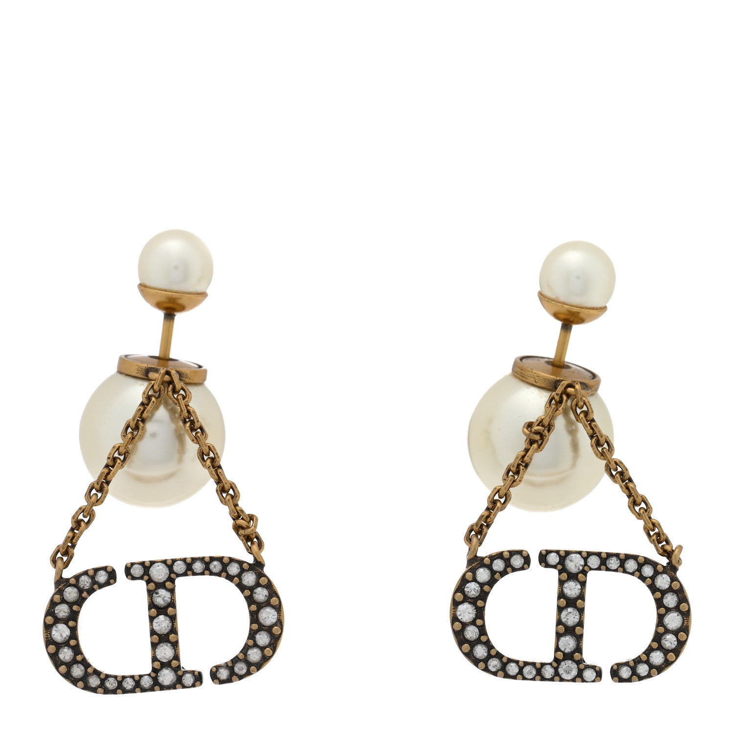 Pearl Crystal Tribal CD Drop Earrings Gold