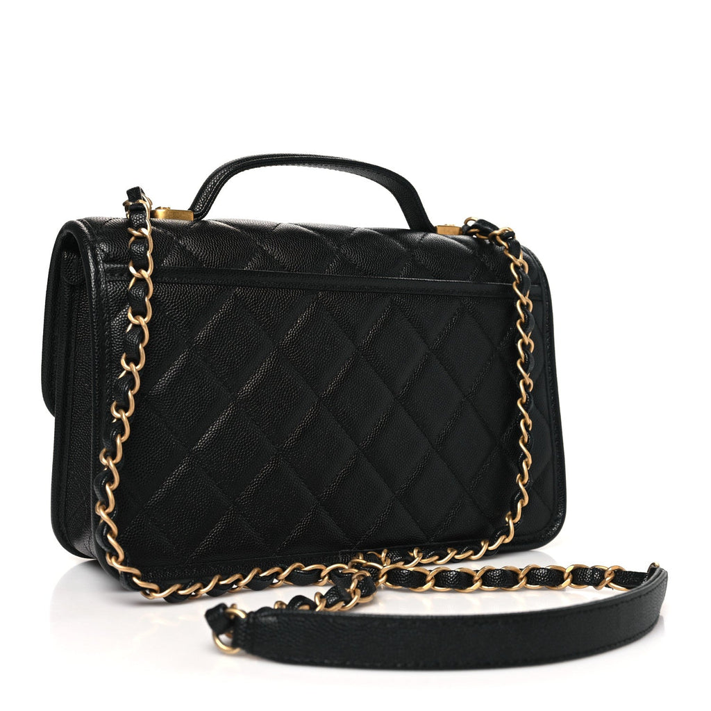 Caviar Quilted School Memory Small Top Handle Flap Black