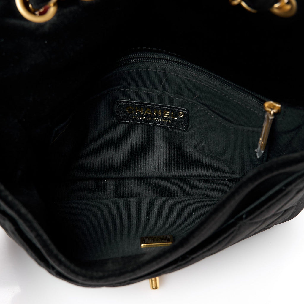Velvet Quilted Double Frame Flap Black