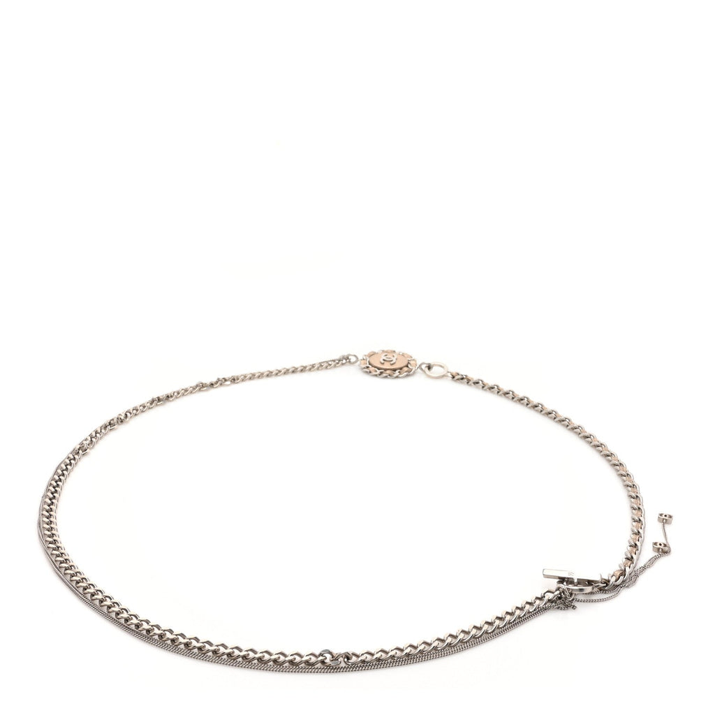 Lambskin Chain CC Medallion Belt Silver Gold