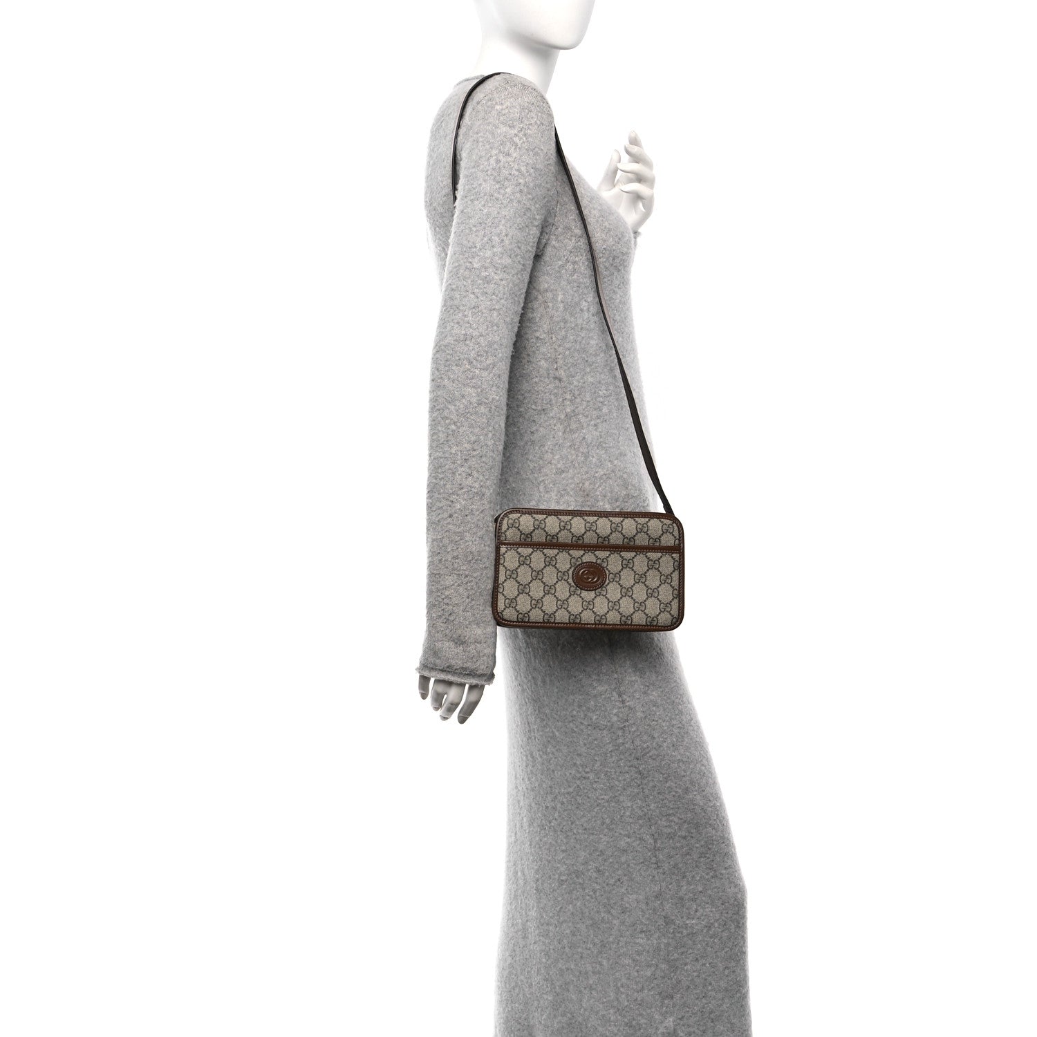 GG Supreme Monogram Azalea Calfskin Mini Retro Interlocking G Shoulder Bag Beige Ebony Brown Sugar