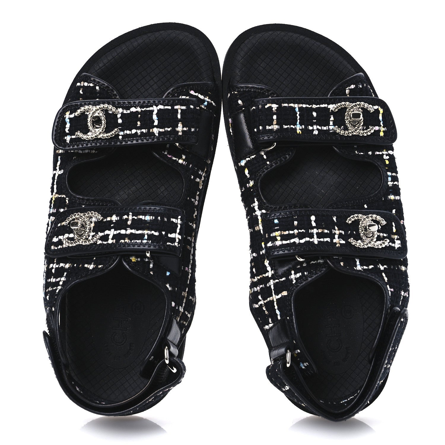 Tweed Lambskin Dad Sandals 39 Black Multicolor