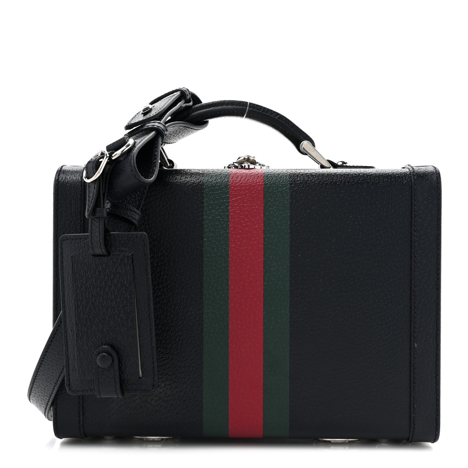 Dollar Calfskin Web Savoy Medium Top Handle Beauty Case Dark Blue