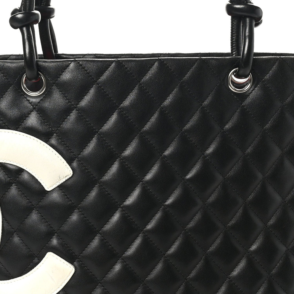 Calfskin Quilted Large Cambon Tote Black White