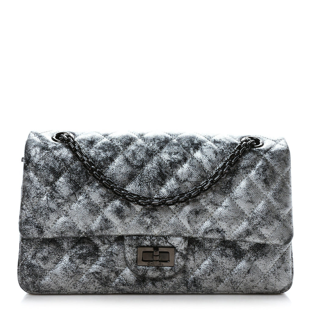 Metallic Caviar Quilted 2.55 Reissue 225 Flap Silver Black